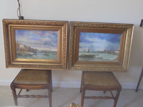 Large Pair 19th Century Framed Water Colours of Buckhaven Scotland