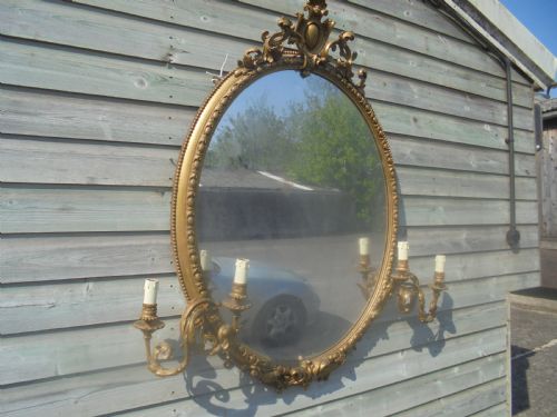 Victorian Oval Gilded Mirror with Candelabra