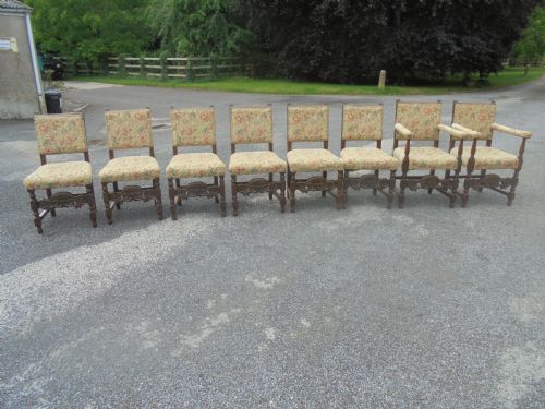 Set Eight Jacobean Style Dining Chairs