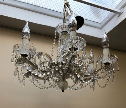 Six Branch Cut Glass Chandelier