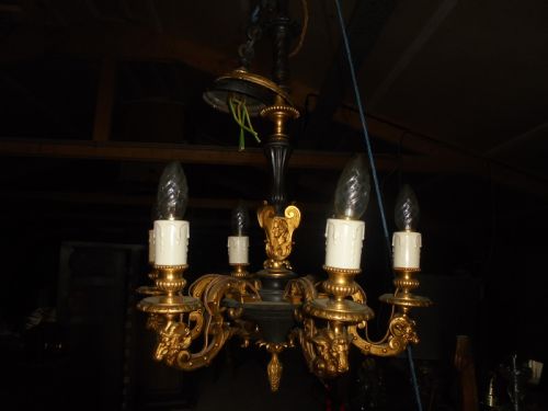 19th Century French Empire Bronze and Ormolu Chandelier