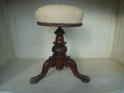 Carved Walnut Revolving Piano Stool by Henry Brookes and Co