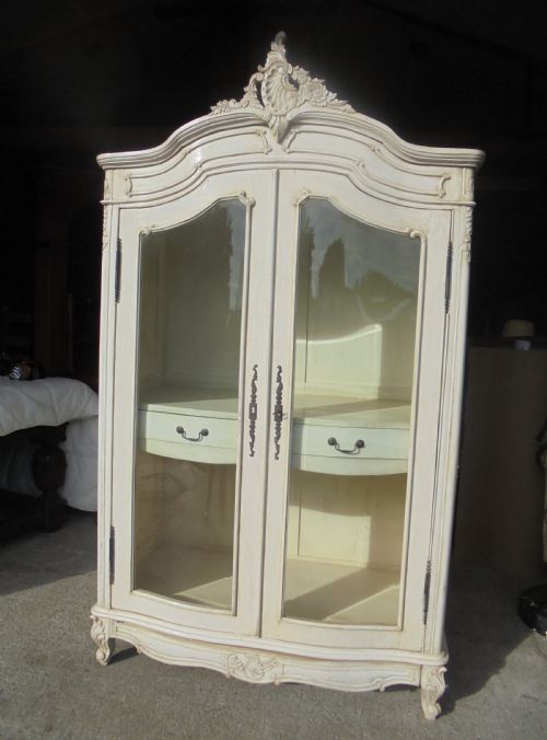 French Bow Front Glazed Painted Armoire
