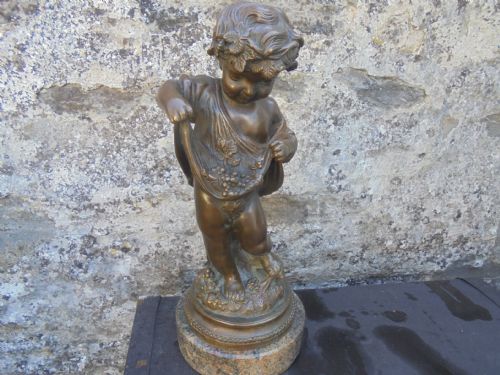 Antique Bronze Figure of Cherub on Marble Base