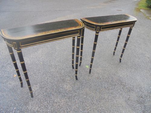 Pair of Decorated Faux Bamboo Console Tables