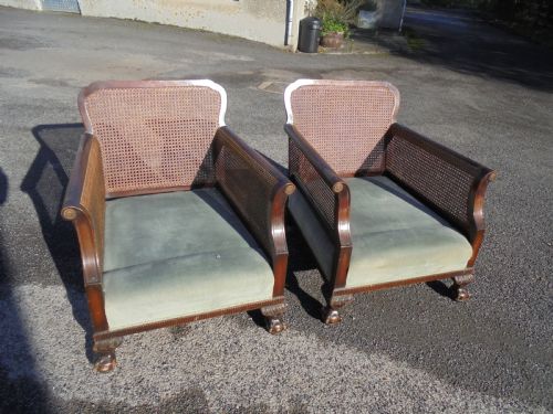 Pair of Bergere Ball and Claw Armchairs