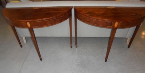 Pair 18th Century Sun Burst Demi Lune Console Tables
