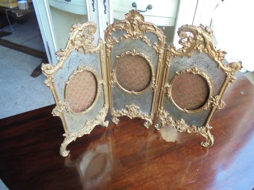 French 19th Century Gilt Triptych Photo Frame