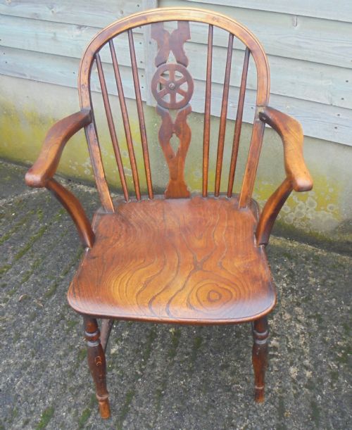 18 Th Century Ash and Elm Wheelback Armchair