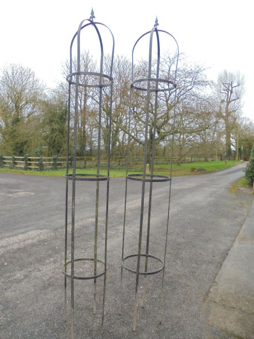 Pair of High Wrought Steel Garden Obelisks