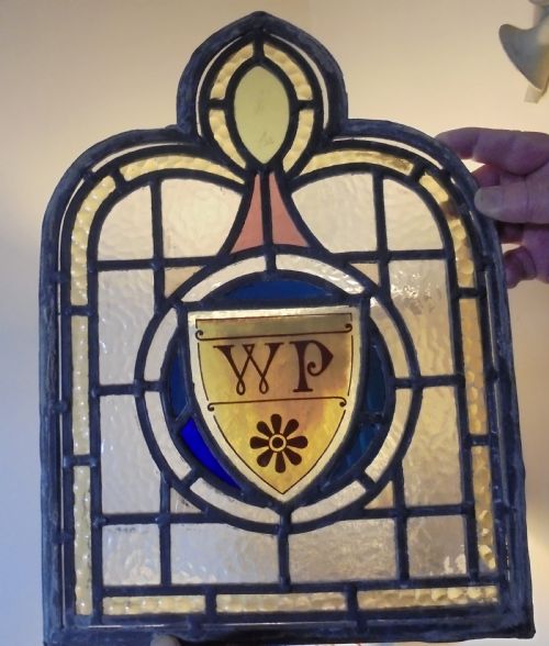 Antique Stained Glass Panel Initials Wp