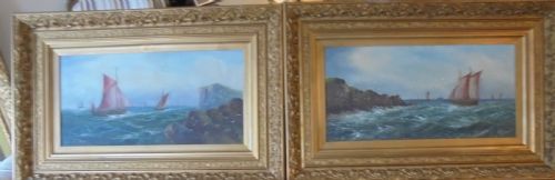 Pair Gilded Frame Maritime Oil Paintings by F Johans