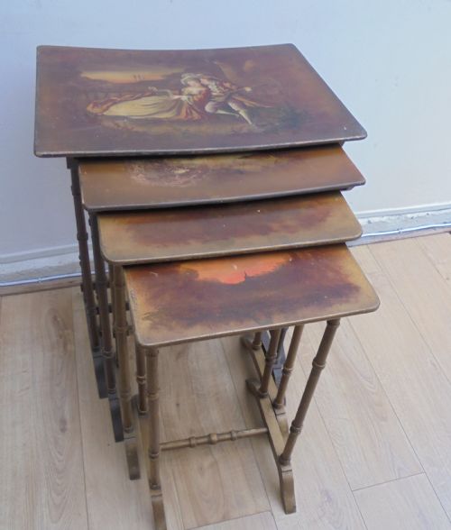 Antique Set of Four French Lacquered Nest of Tables