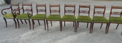Set of Eight Regency Brass Inlaid Dining Chairs