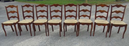 Set of Eight French Walnut Ladder Back Chairs