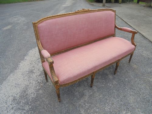 Antique French Gilded Upholstered Sofa