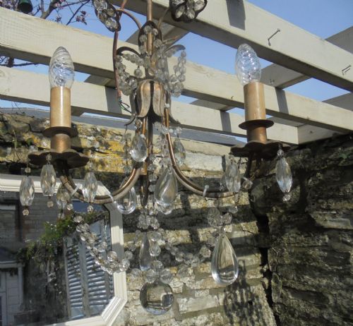 Art Nouveau Three Branch Crystal Chandelier