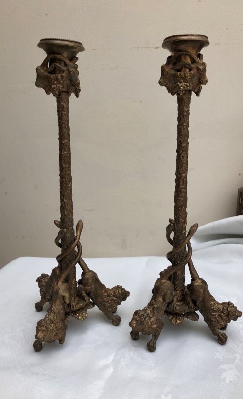 Pair of 19th Century Gilded Bronze Candlesticks