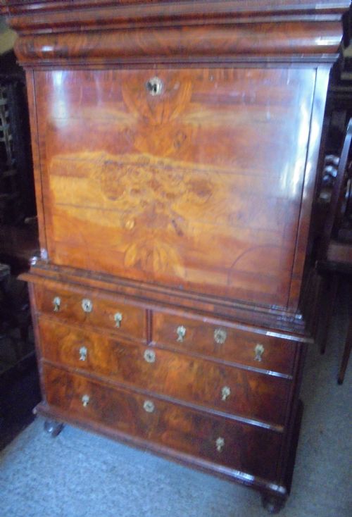 fig 1. William &Mary 18th century walnut fall front escritoire