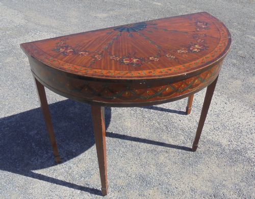 18th Century Decorated Satin Wood Demi Lune Console Table