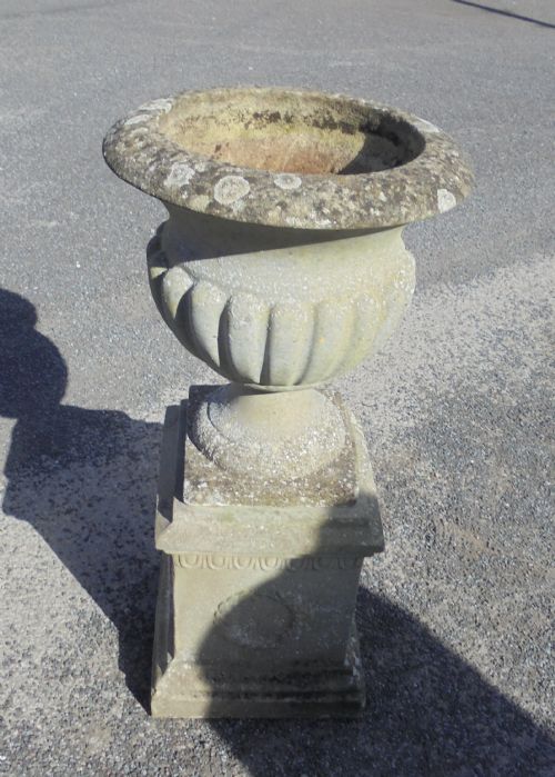 Weathered Sandstone Garden Urn on Stand
