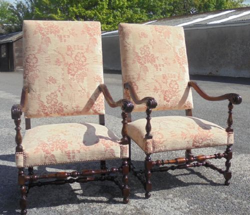 Pair of French 19th Century Walnut Armchairs of Generous Proportions