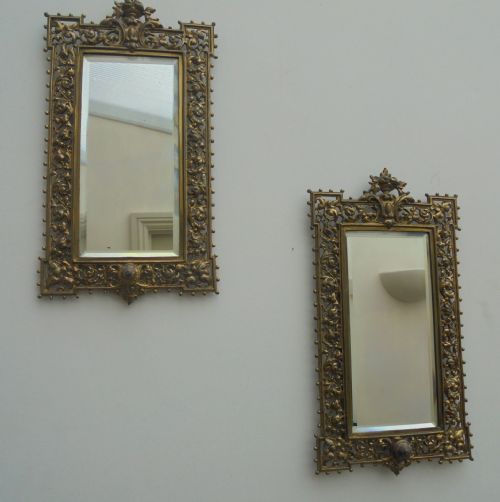 Pair Gilded Bronze Decorative Wall Mirrors