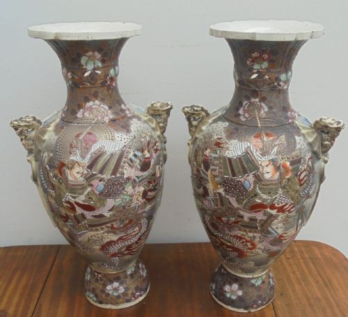 Large Pair Japanese Satsuma Vases