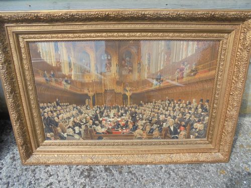 Huge Framed Chromolithograph of House of Lords by William Morrison Wyllie