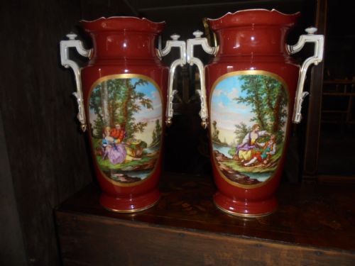 Large Pair of Continental Decorative Porcelain Vases.