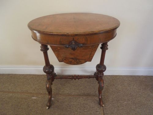 Victorian Walnut Oval Sewing Table