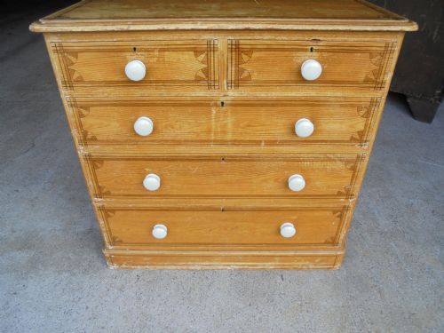 Decorated Victorian Pine Chest of Drawers