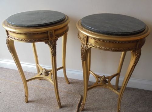Pair of Gilded Marble Top Lamp Tables , Bedside Tables