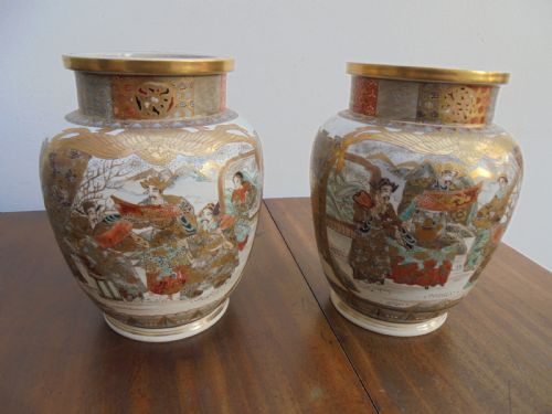 Pair of Meji Period Satsuma Vases