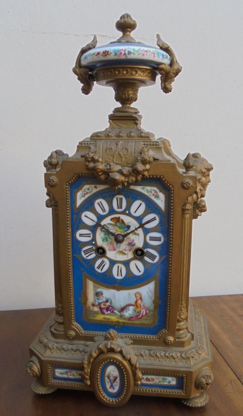 French  19th Century Mantle Clock Sevres Panels