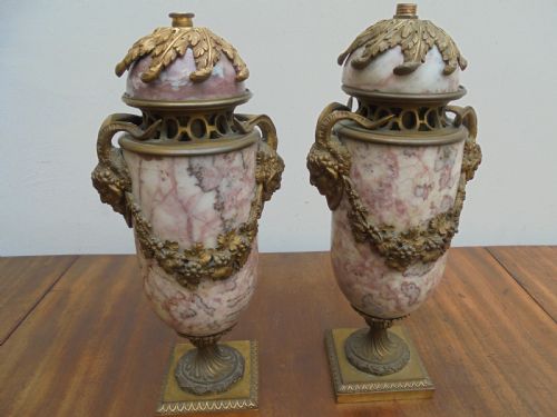 Pair of 18th Century Cassolettes Urns Marble and Ormolu