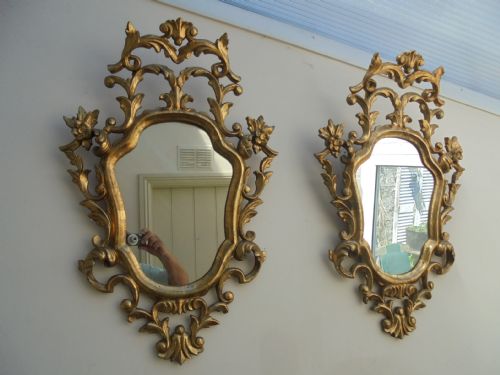 Pair of Gilded Carved Wood Wall Mirrors