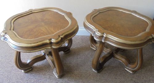 Pair French Walnut and Gilded Lamp Tables