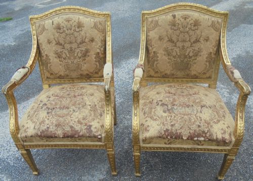 Pair French Nineteenth Century Gilded Salon Armchairs