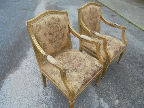 fig 1. Pair French nineteenth century gilded salon armchairs