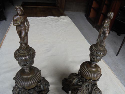 Pair French 19th Century Bronze Firedogs/ Andirons