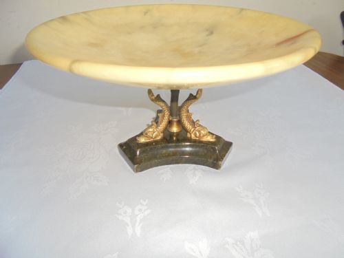 19th Century Marble Tazza Fruit Bowl Supported by Gilded Dolphins