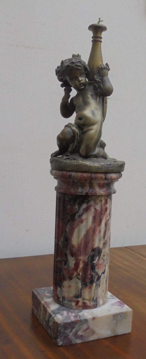 Victorian Bronze Cherub on Rouge Marble Base