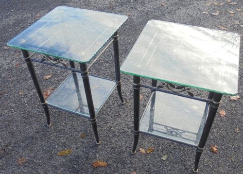 Pair of Glass and Iron Side Lamp Sofa Tables
