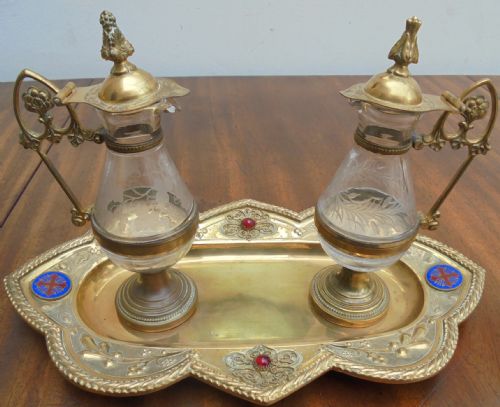 Two Small Decorative Carafs  on Ornamental Base