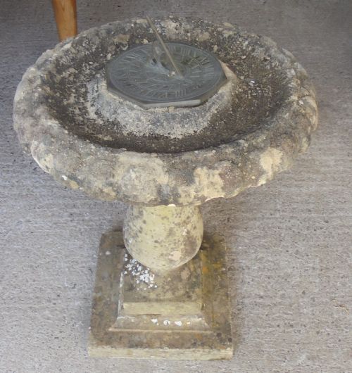 Well Weathered  Somerset Ham Stone Bird Bath Sundial