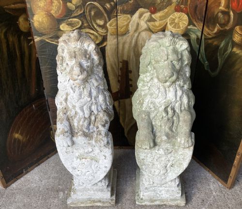 Pair Well Weathered Stone Lions
