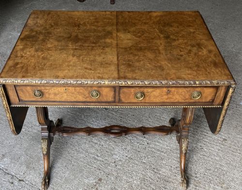 19th Century  Walnut Sofa Table with Gilding Highlights