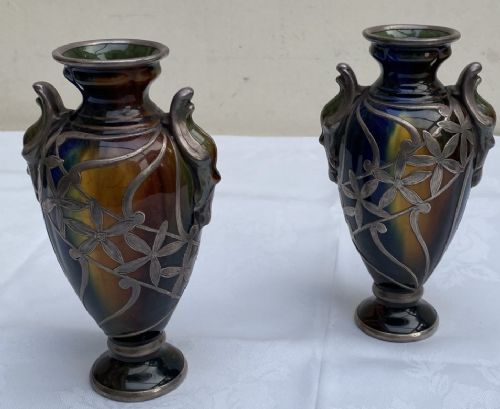 Pair of Silver Overlaid Vases