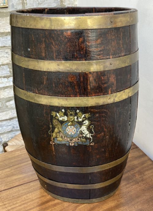 19th Century Brass Bound Stick Stand with Royal Coat of Arms. Country House